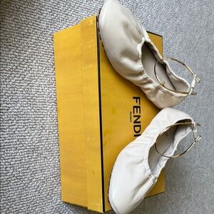 Fendi Ivory Leather Flats